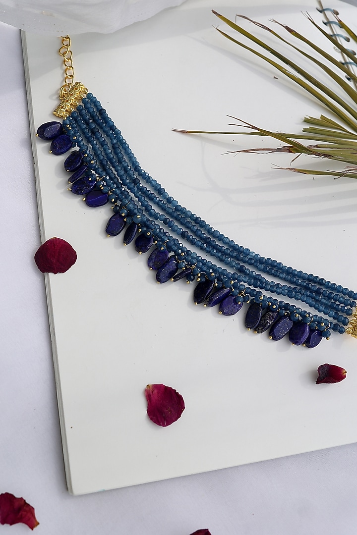 Gold Plated Blue Onyx & Natural Stone Choker Necklace by Do Taara at Pernia's Pop Up Shop