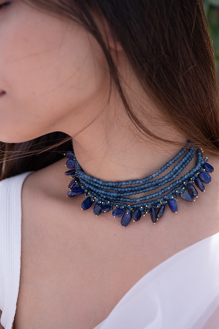 Gold Plated Blue Onyx & Natural Stone Choker Necklace by Do Taara at Pernia's Pop Up Shop