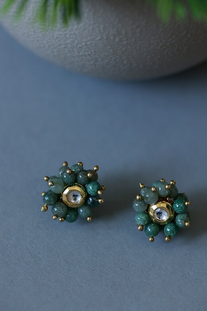 Gold Plated Kundan Stud Earrings by Do Taara at Pernia's Pop Up Shop