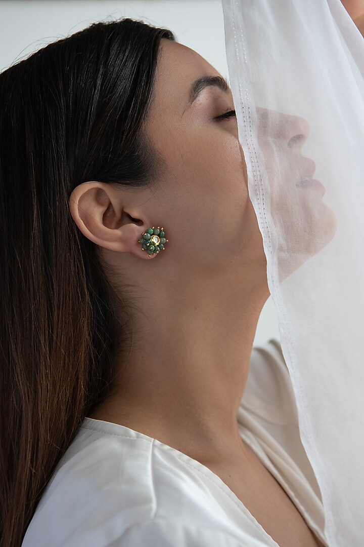 Gold Plated Kundan Stud Earrings by Do Taara at Pernia's Pop Up Shop