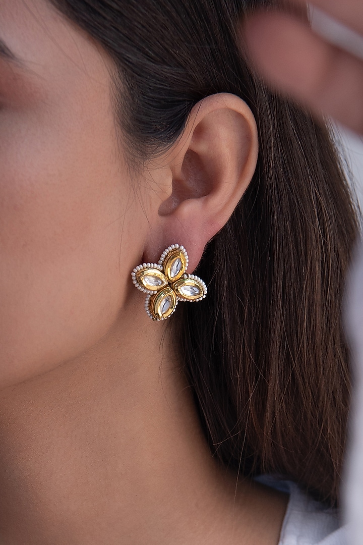 Gold Plated Kundan Stud Earrings by Do Taara at Pernia's Pop Up Shop