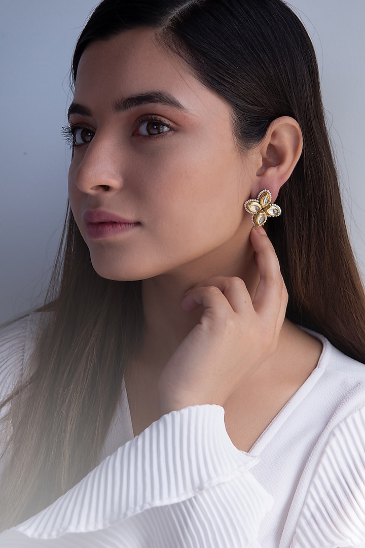 Gold Plated Kundan Stud Earrings by Do Taara at Pernia's Pop Up Shop