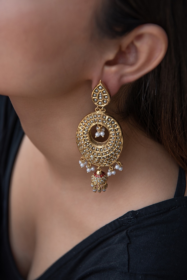 Gold Plated Pearl Dangler Earrings by Do Taara at Pernia's Pop Up Shop