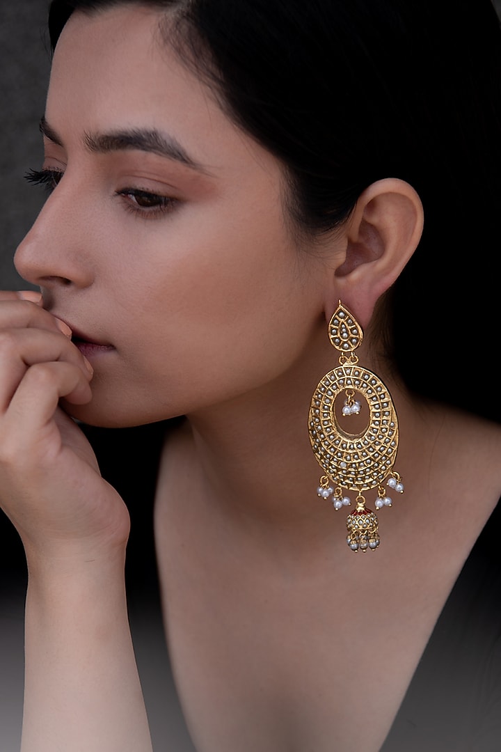 Gold Plated Pearl Dangler Earrings by Do Taara at Pernia's Pop Up Shop