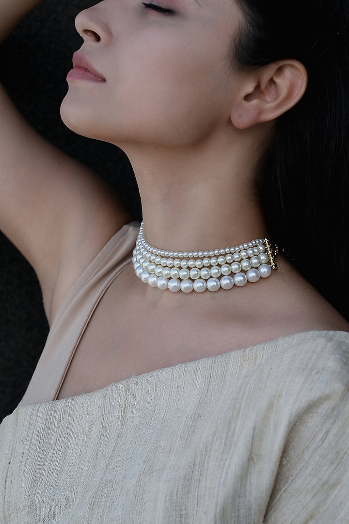 Gold Plated Pearl Choker Necklace by Do Taara at Pernia's Pop Up Shop