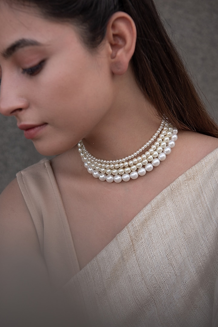 Gold Plated Pearl Choker Necklace by Do Taara at Pernia's Pop Up Shop