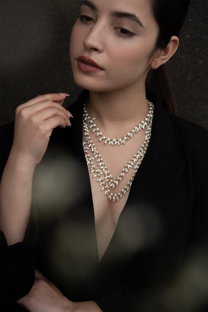 Gold Plated Rice Pearl Layered Necklace by Do Taara at Pernia's Pop Up Shop