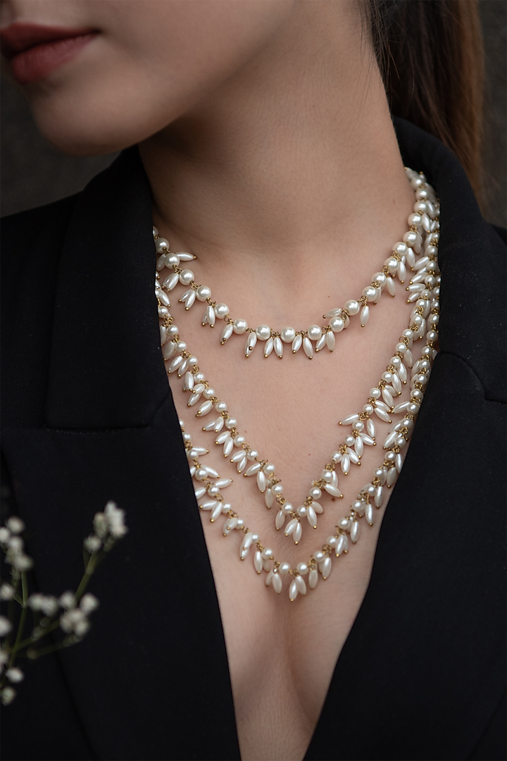 Gold Plated Rice Pearl Layered Necklace by Do Taara at Pernia's Pop Up Shop