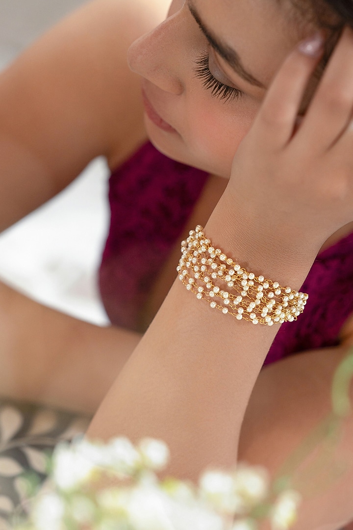 Gold Plated Pearl Adjustable Bracelet by Do Taara at Pernia's Pop Up Shop
