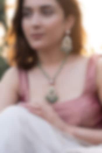 Gold Plated Kundan Polki & Mint Fluorite Gemstone Necklace by Do Taara at Pernia's Pop Up Shop