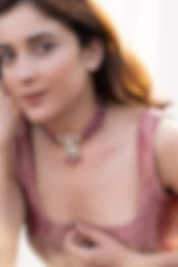 Gold Plated Pink Kundan Polki & Natural Stone Necklace by Do Taara at Pernia's Pop Up Shop