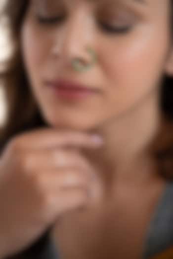 Gold Plated Green Kundan Polki Nose Pin by Do Taara at Pernia's Pop Up Shop