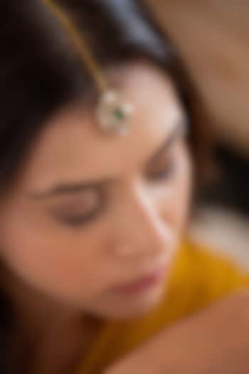 Gold Plated Kundan Polki & Oval Green Stone Maangtikka by Do Taara at Pernia's Pop Up Shop