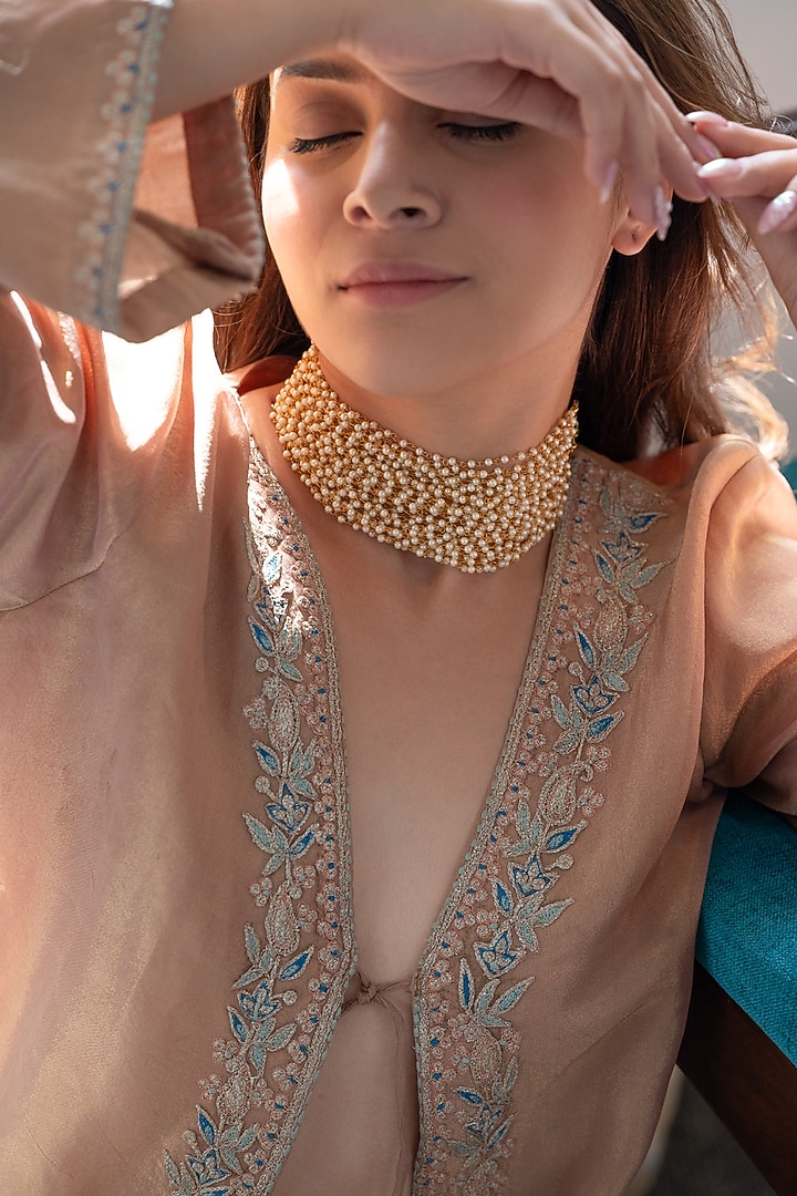 Gold Plated Pearl Choker Necklace by Do Taara at Pernia's Pop Up Shop