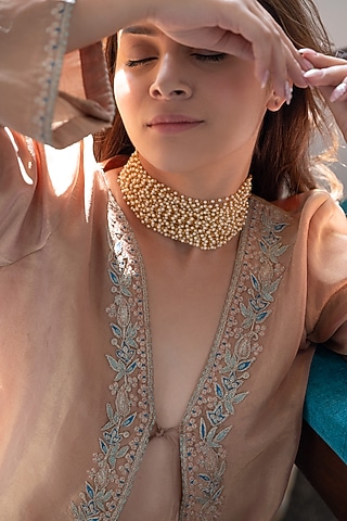 Gold Plated Pearl Choker Necklace by Do Taara