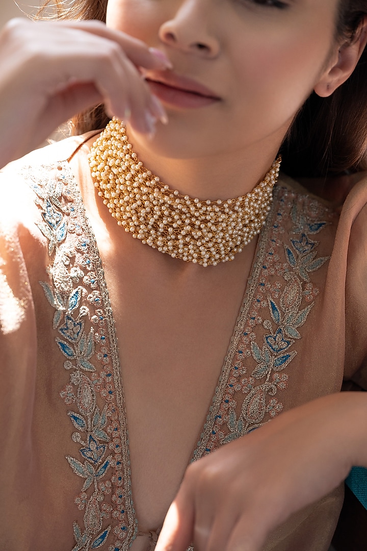 Gold Plated Pearl Choker Necklace by Do Taara at Pernia's Pop Up Shop
