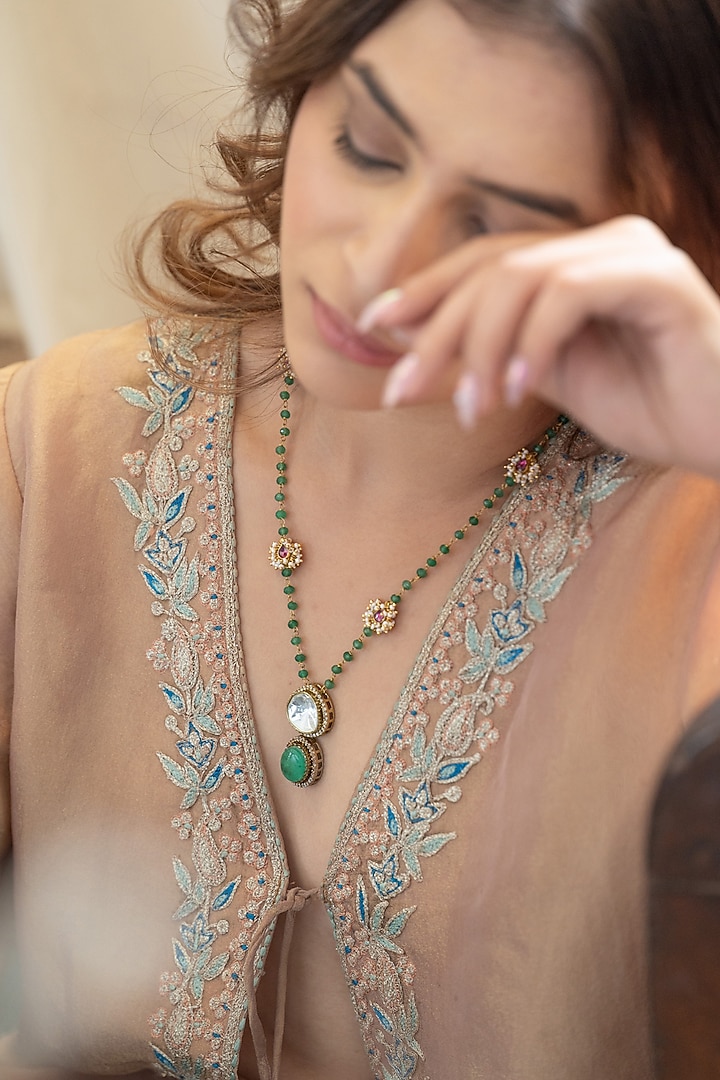 Gold Plated Kundan Polki & Mint Onyx Necklace by Do Taara at Pernia's Pop Up Shop