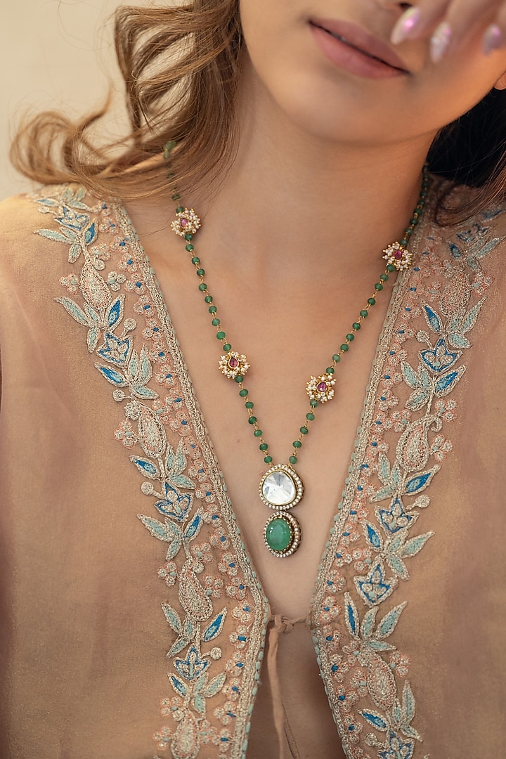 Gold Plated Kundan Polki & Mint Onyx Necklace by Do Taara at Pernia's Pop Up Shop