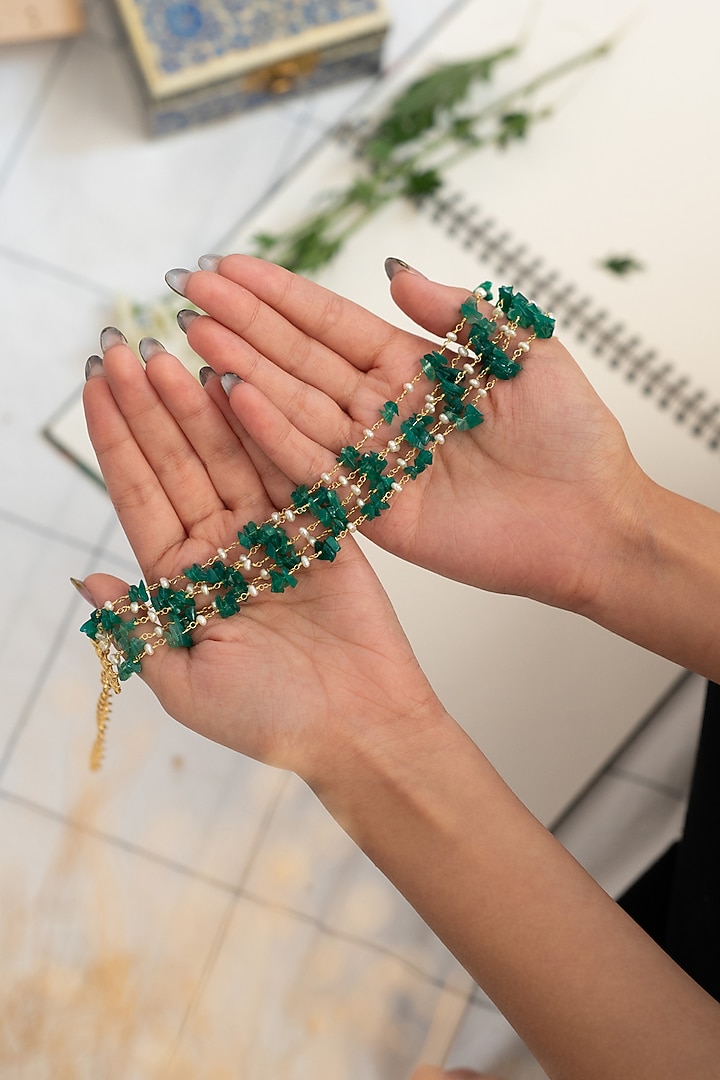 Gold Plated Emerald Green Stone & Pearl Choker Necklace by Do Taara at Pernia's Pop Up Shop