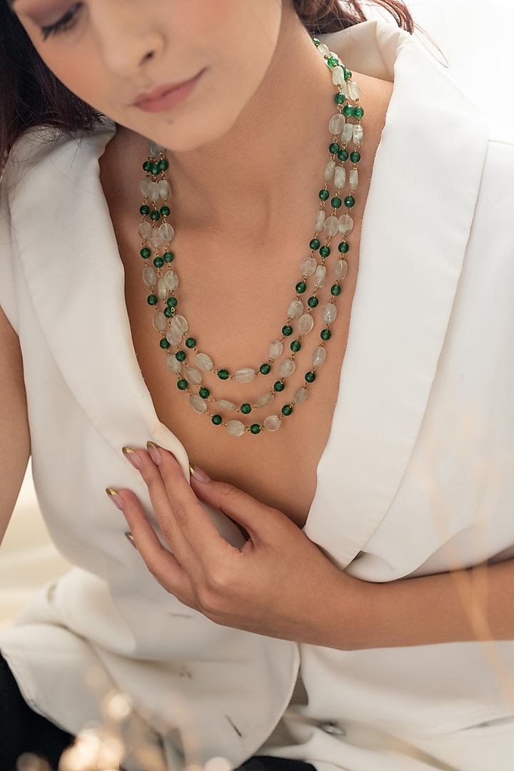Gold Plated Mint Natural Stone & Onyx Layered Necklace by Do Taara at Pernia's Pop Up Shop