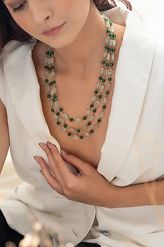 Gold Plated Mint Natural Stone & Onyx Layered Necklace by Do Taara
