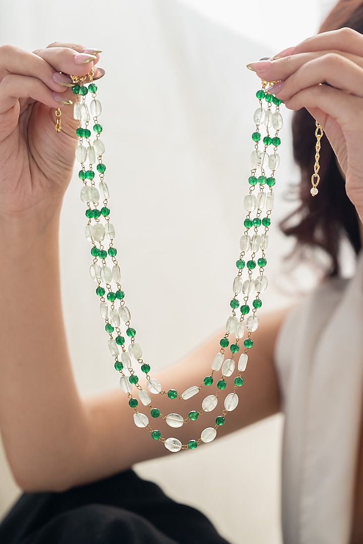 Gold Plated Mint Natural Stone & Onyx Layered Necklace by Do Taara at Pernia's Pop Up Shop