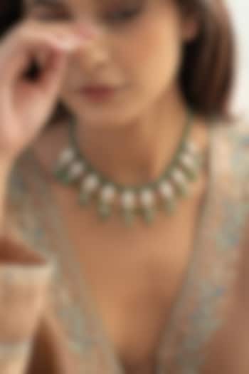 Gold Plated Mint Kundan Polki & Pearl Necklace by Do Taara at Pernia's Pop Up Shop
