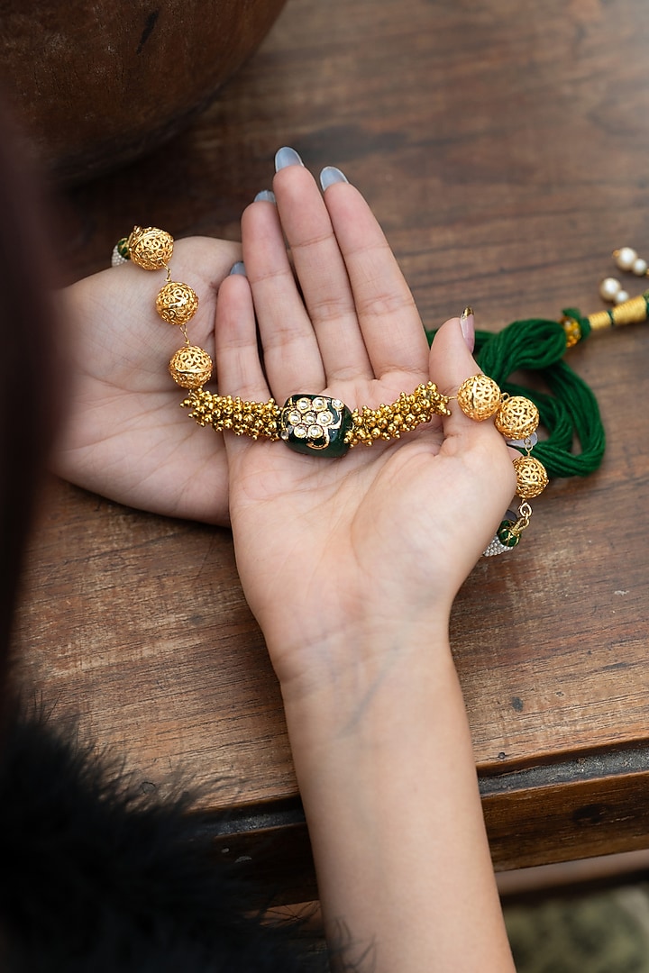 Gold Plated Green Natural Stone Choker Necklace by Do Taara at Pernia's Pop Up Shop