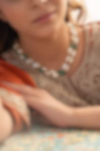 Gold Plated Mint Fluorite Stone & Pearl Layered Necklace by Do Taara at Pernia's Pop Up Shop