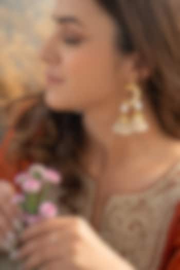 Gold Plated Kundan Polki & Pearl Jhumka Earrings by Do Taara at Pernia's Pop Up Shop