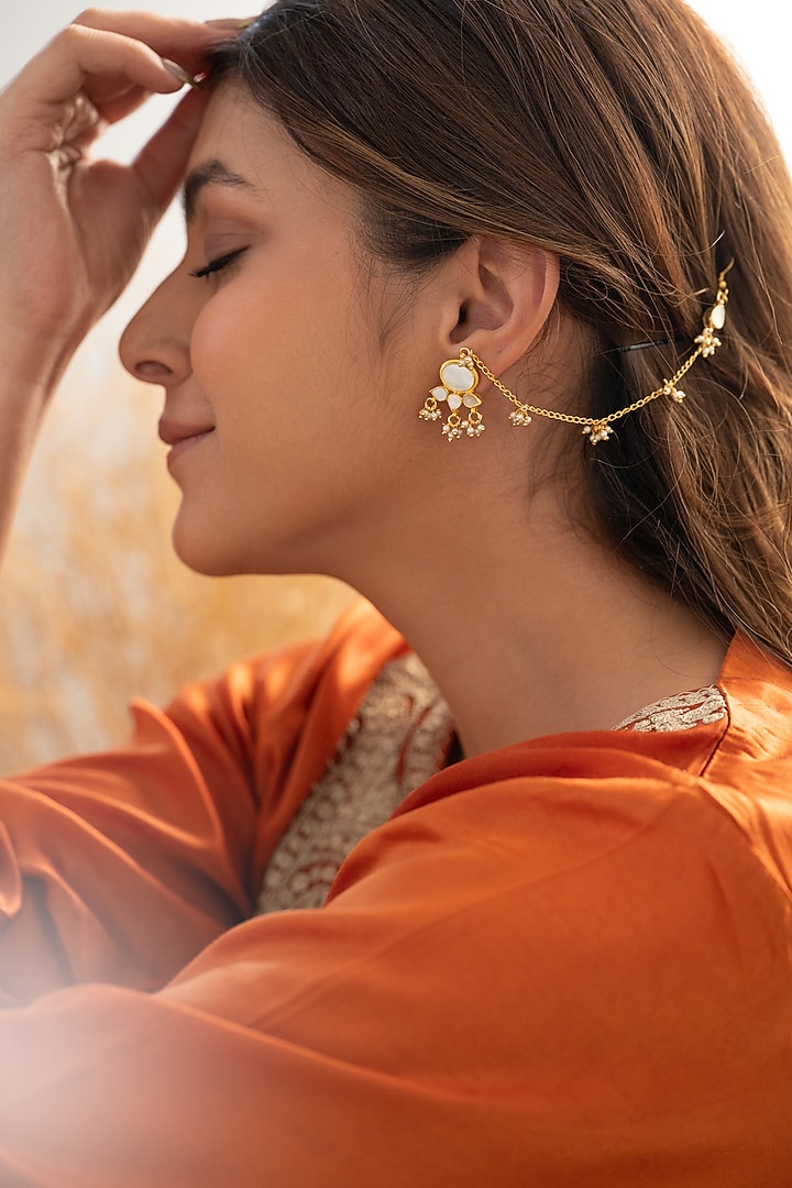 Gold Plated Mother Of Pearl Ear Chains by Do Taara at Pernia's Pop Up Shop