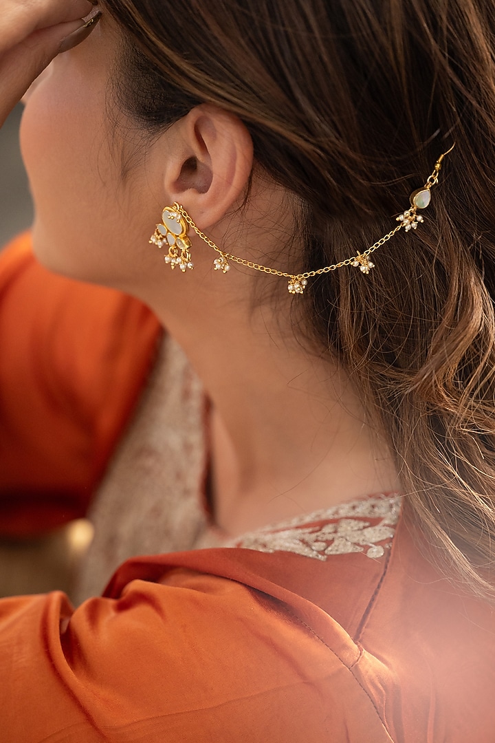 Gold Plated Mother Of Pearl Ear Chains by Do Taara at Pernia's Pop Up Shop