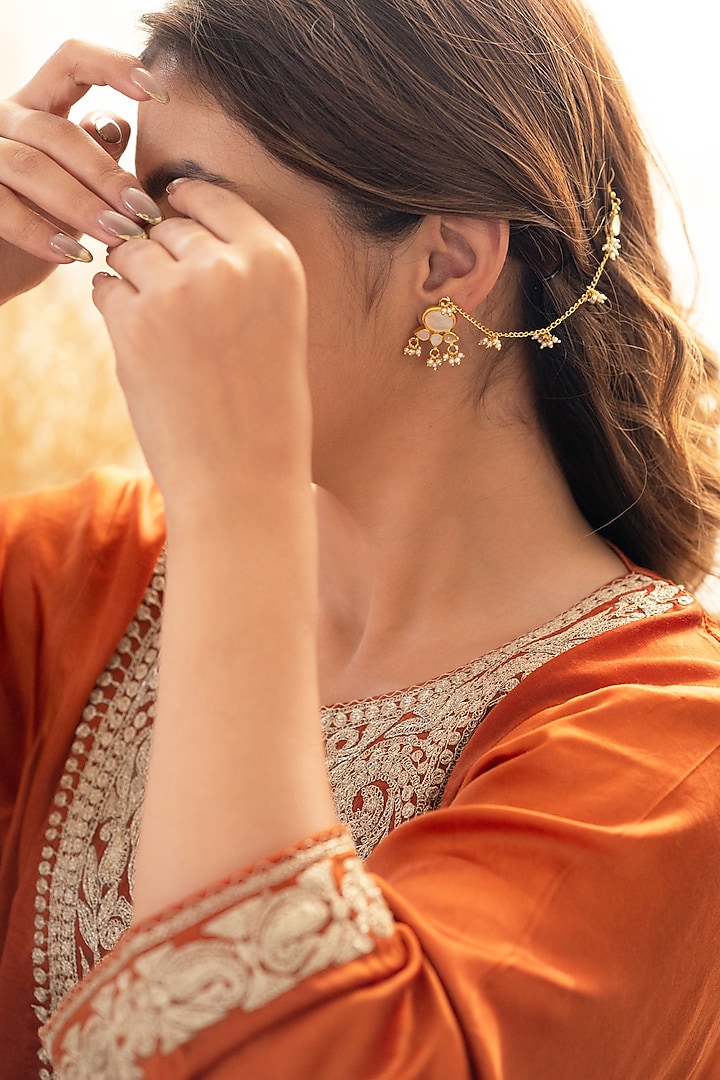 Gold Plated Mother Of Pearl Ear Chains by Do Taara at Pernia's Pop Up Shop