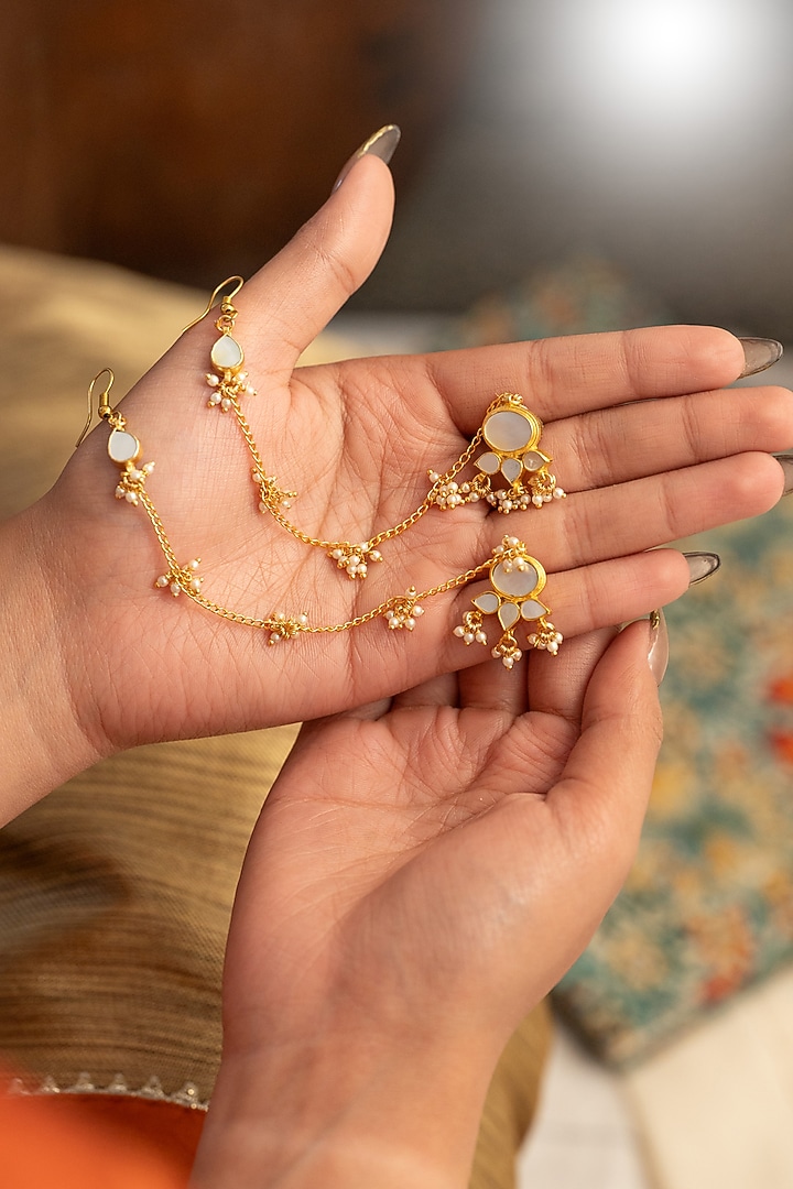 Gold Plated Mother Of Pearl Ear Chains by Do Taara at Pernia's Pop Up Shop
