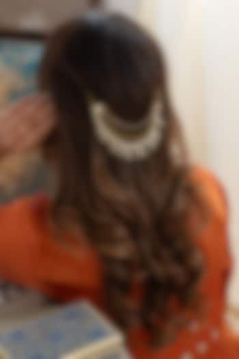 Gold Plated Kundan Polki & Green Hydro Stone Braid Pin by Do Taara at Pernia's Pop Up Shop