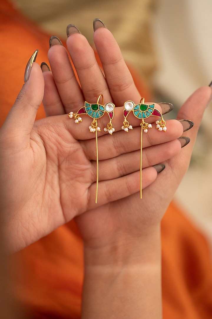 Gold Plated Multi-Colored Kundan Polki & Pearl Braid Pins (Set Of 2) by Do Taara at Pernia's Pop Up Shop