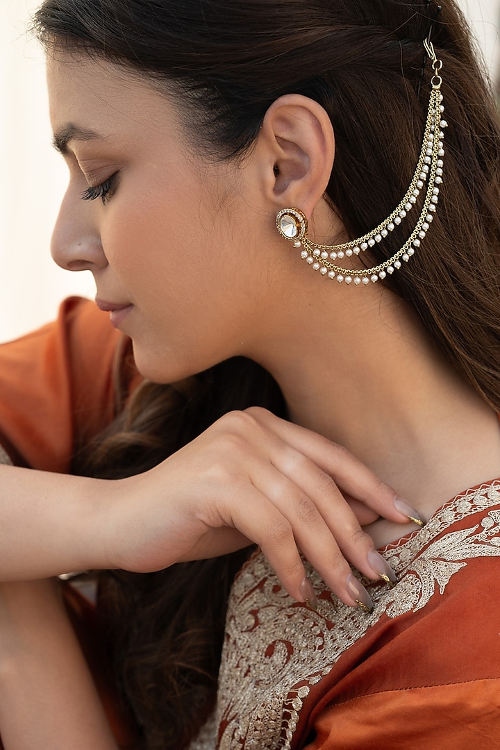 Gold Plated Pearl Ear Chains by Do Taara at Pernia's Pop Up Shop