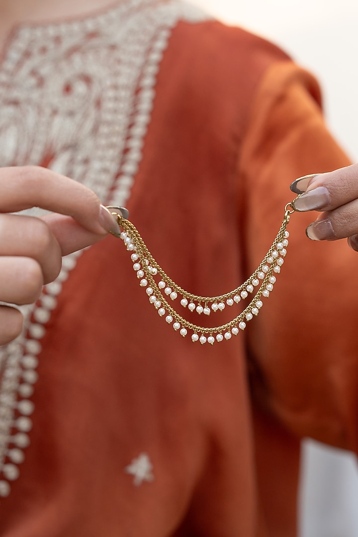 Gold Plated Pearl Ear Chains by Do Taara at Pernia's Pop Up Shop