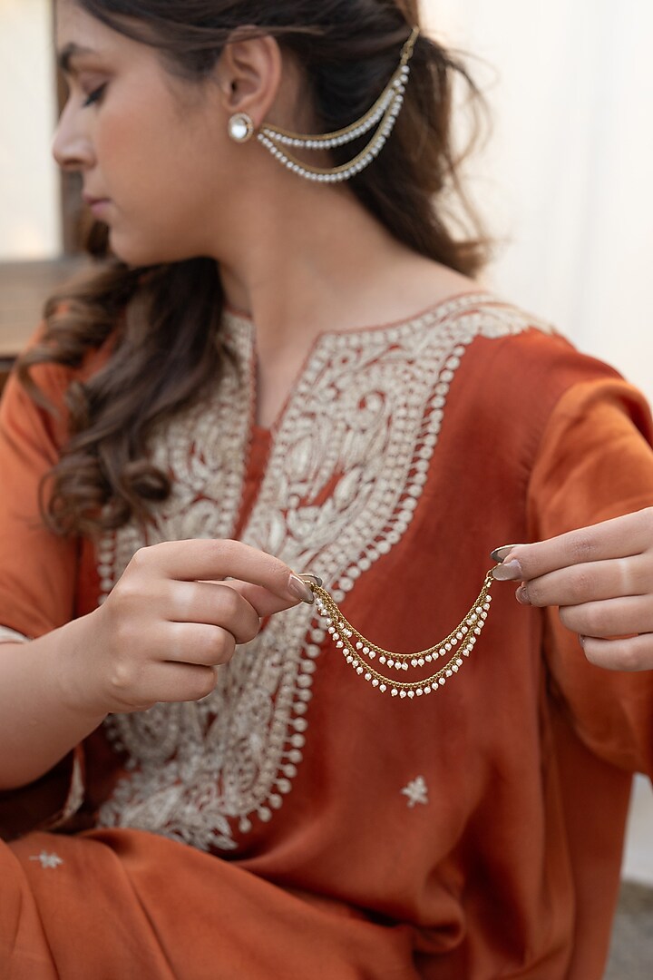 Gold Plated Pearl Ear Chains by Do Taara at Pernia's Pop Up Shop