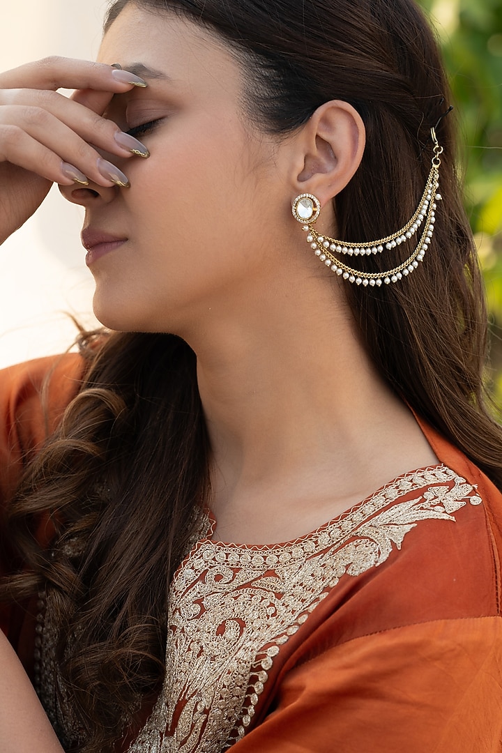 Gold Plated Pearl Ear Chains by Do Taara at Pernia's Pop Up Shop