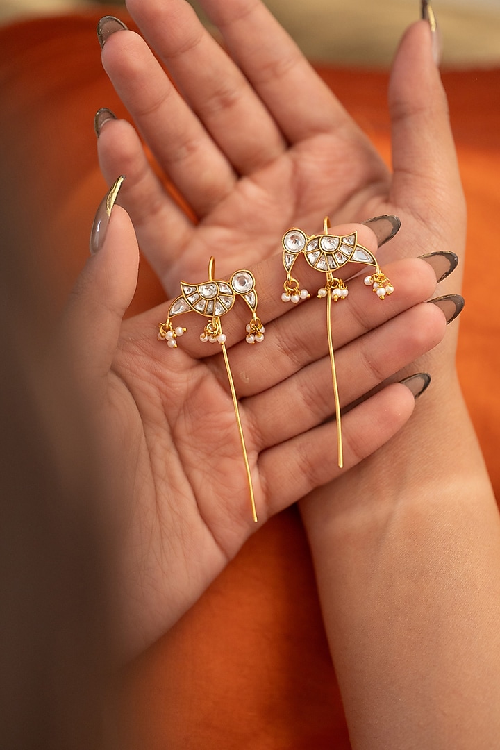 Gold Plated Multi-Colored Kundan Polki & Pearl Braid Pins (Set Of 2) by Do Taara at Pernia's Pop Up Shop