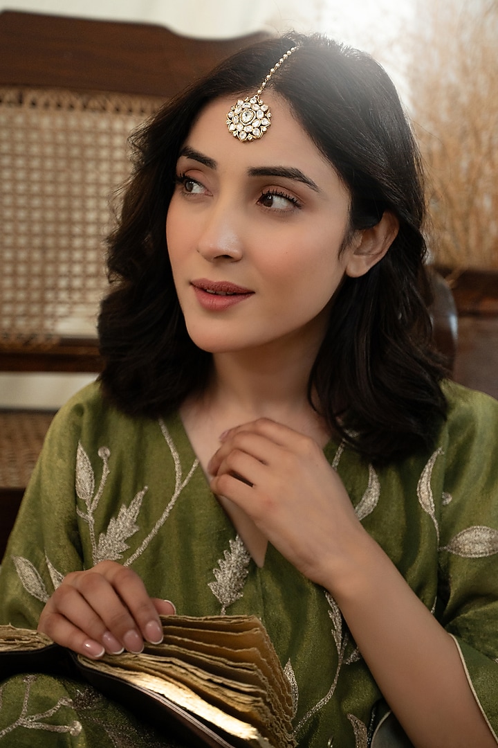 Gold Plated Kundan Polki Floral Maangtikka by Do Taara at Pernia's Pop Up Shop