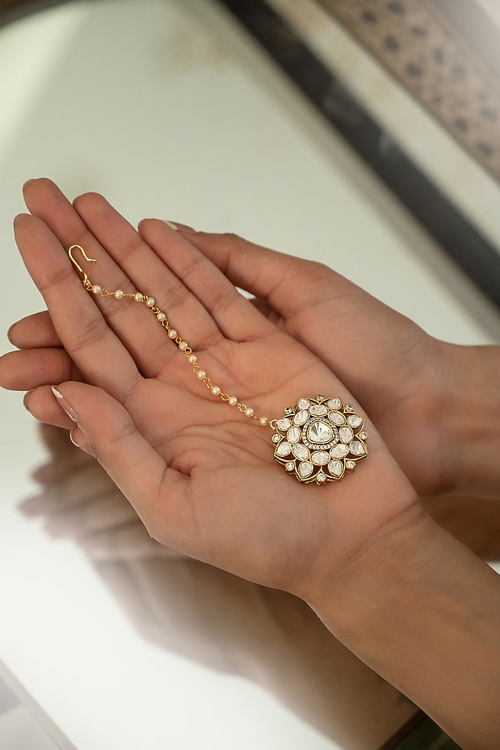 Gold Plated Kundan Polki Floral Maangtikka by Do Taara at Pernia's Pop Up Shop