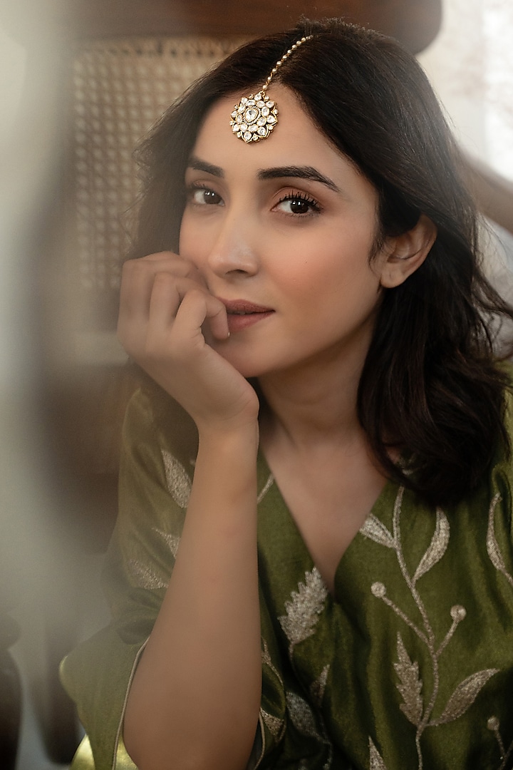Gold Plated Kundan Polki Floral Maangtikka by Do Taara at Pernia's Pop Up Shop