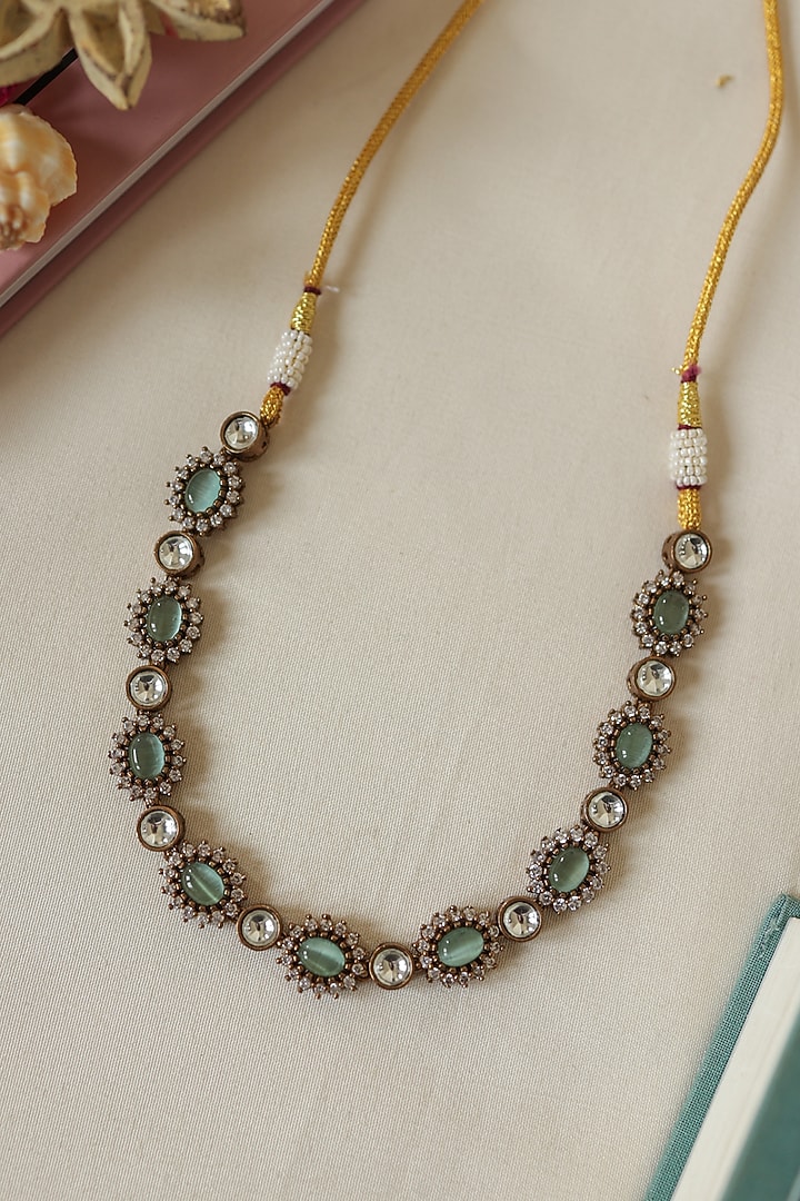 Gold Plated Kundan Polki & Green Cabochon Stone Choker Necklace by Do Taara at Pernia's Pop Up Shop