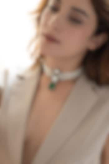 Gold Plate Pearl & Green Stone Choker Necklace by Do Taara at Pernia's Pop Up Shop