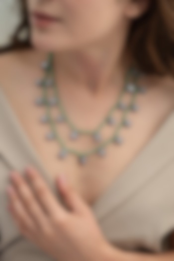 Gold Plated Kundan Polki & Mint Beaded Layered Necklace by Do Taara at Pernia's Pop Up Shop