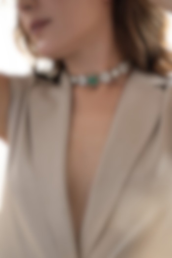 Gold Plated Kundan Polki & Green Cabochon Stone Choker Necklace by Do Taara at Pernia's Pop Up Shop
