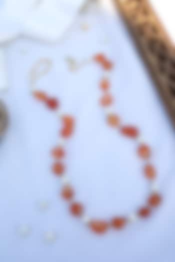 Gold Finish Orange Natural Stone Necklace by Do Taara at Pernia's Pop Up Shop
