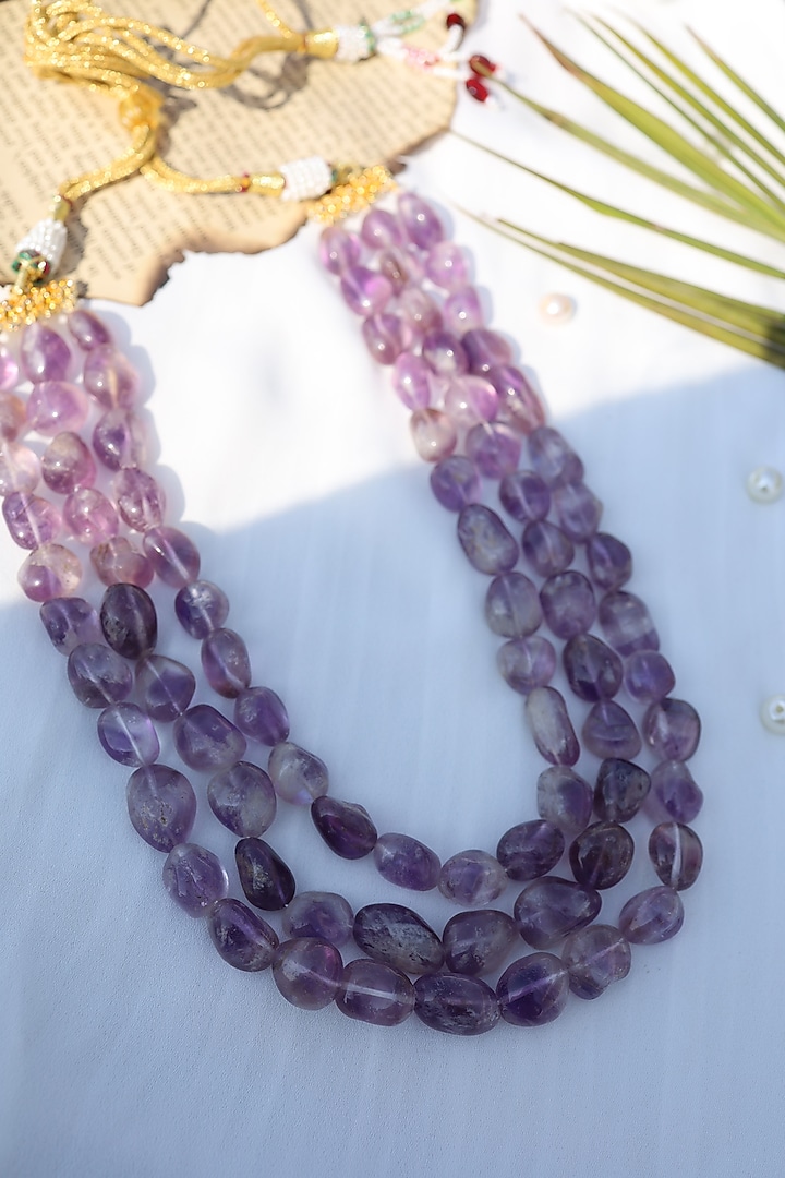 Gold Finish Purple Natural Stone Layered Necklace by Do Taara